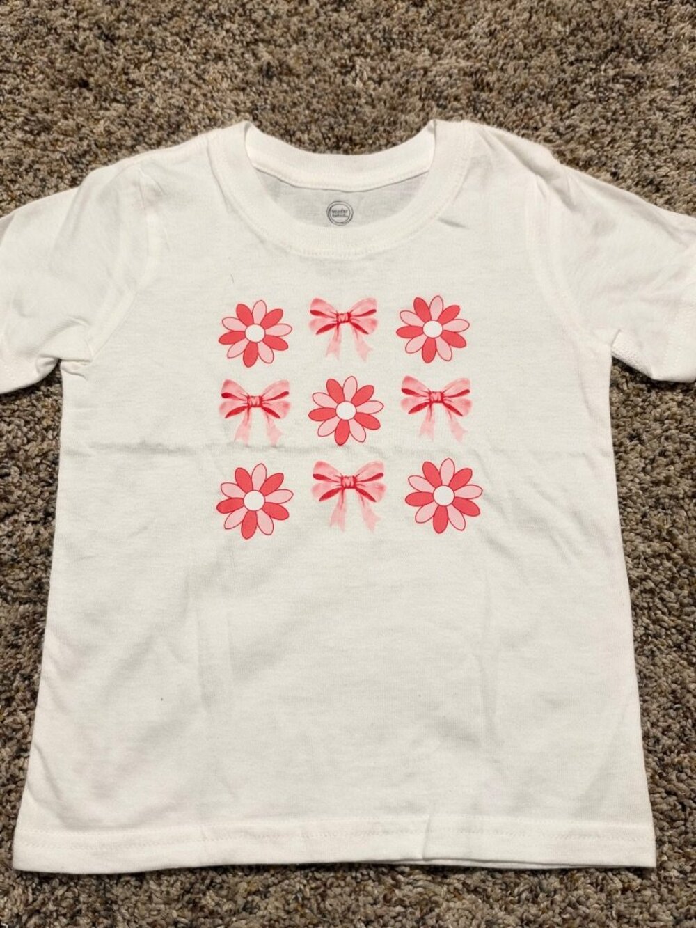 Wonder Nation Girls' Short Sleeve Graphic T-Shirt 2T-3T White Flower Bow